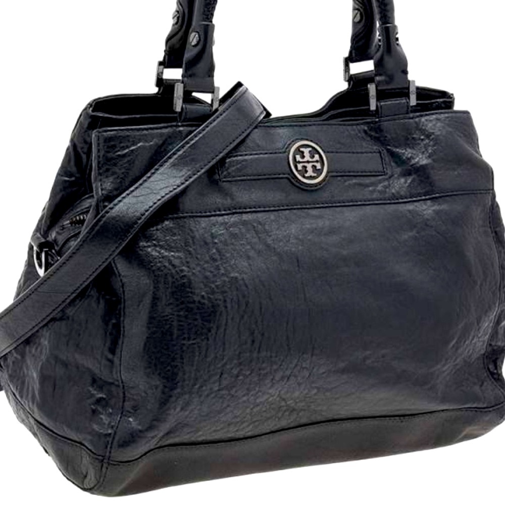 Tory Burch Audra Black Leather Satchel with Shoulder Strap